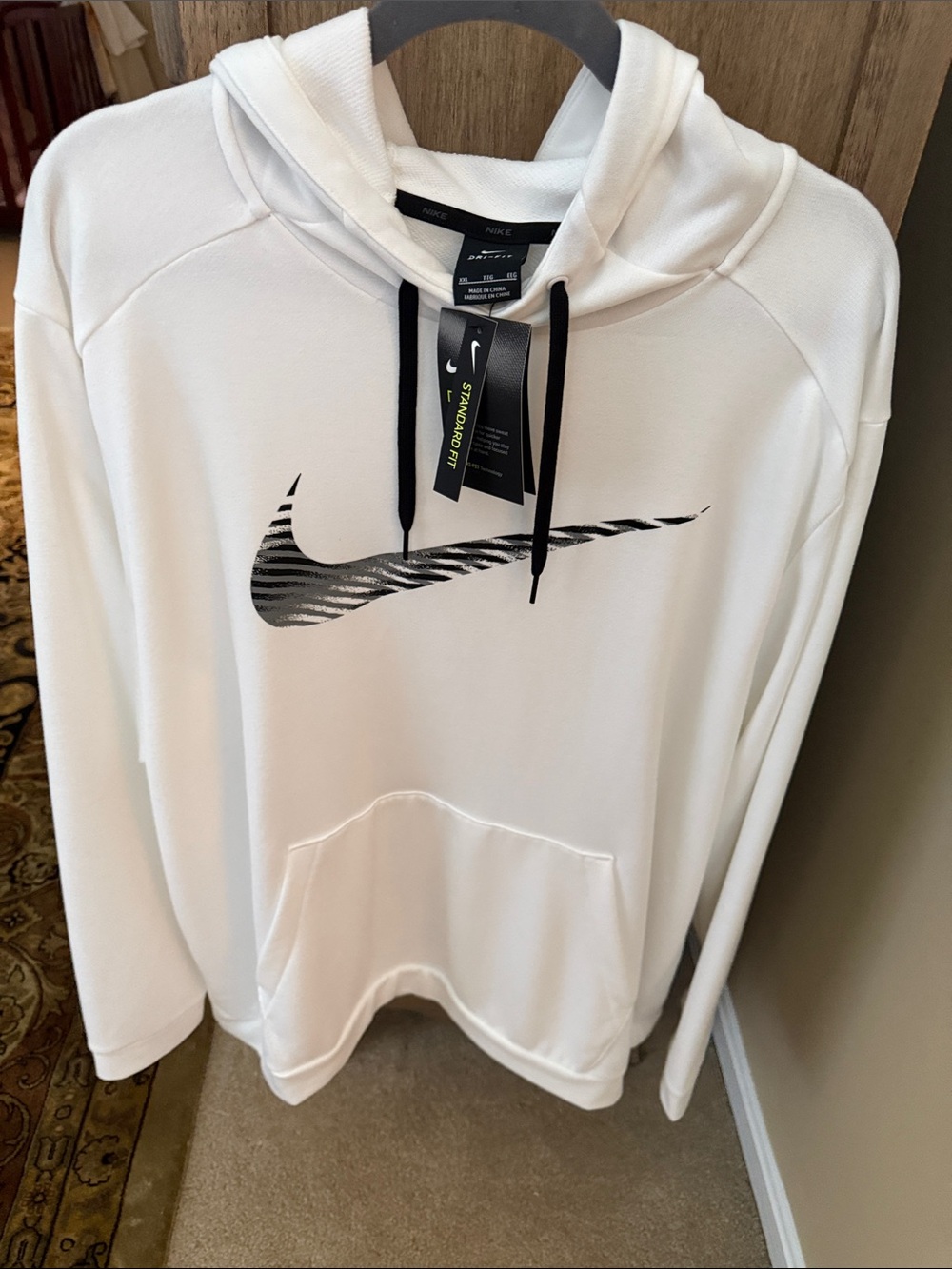 Nike White Crewneck Hoodie with Black Swoosh
